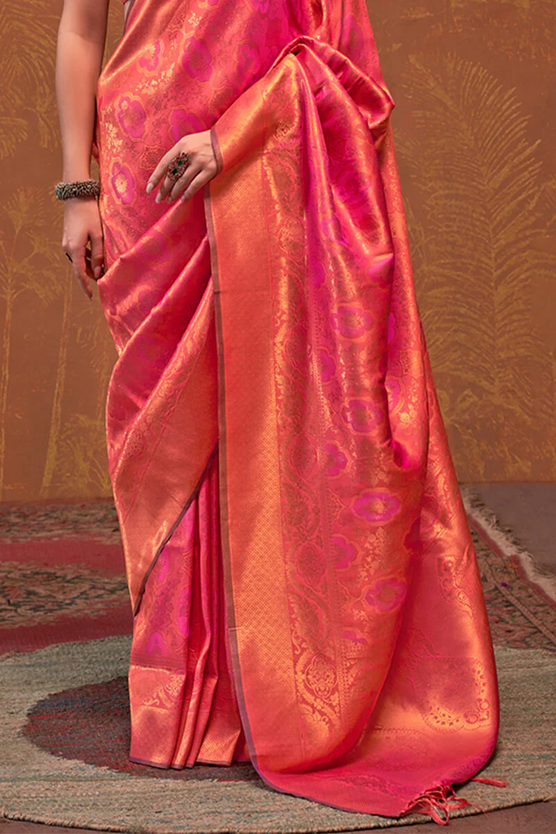 Intricate Pink Kanjivaram Silk Saree With Smart Blouse Piece - Image 4