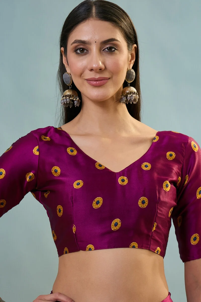 Intricate Yellow Ajrakh Printed Semi Modal Silk Saree With Comely Blouse Piece - Image 6