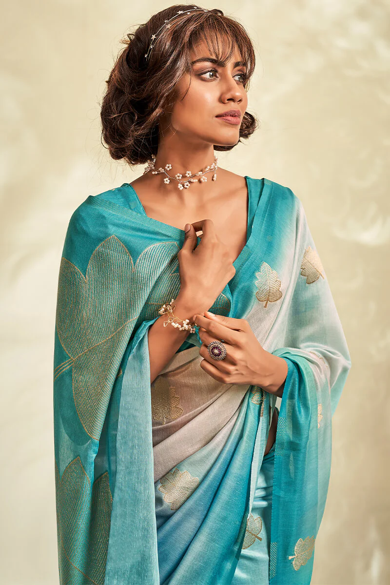 Invaluable Firozi Soft Banarasi Silk Saree With Charming Blouse Piece - Image 2