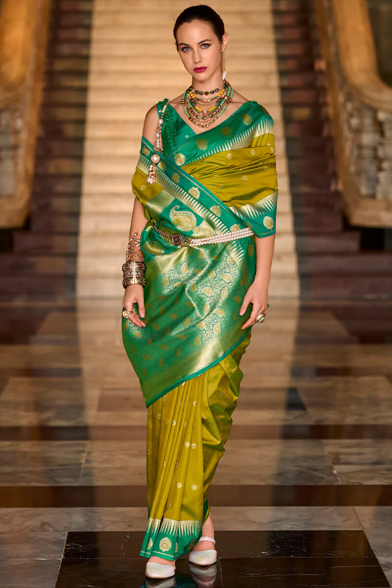 Invaluable Mustard Soft Banarasi Silk Saree With Chatoyant Blouse Piece - Image 3