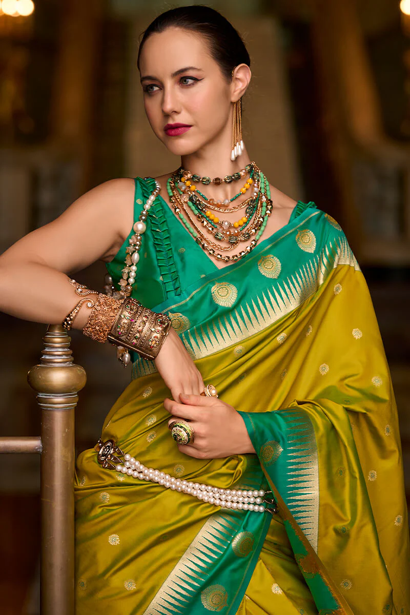 Invaluable Mustard Soft Banarasi Silk Saree With Chatoyant Blouse Piece - Image 4