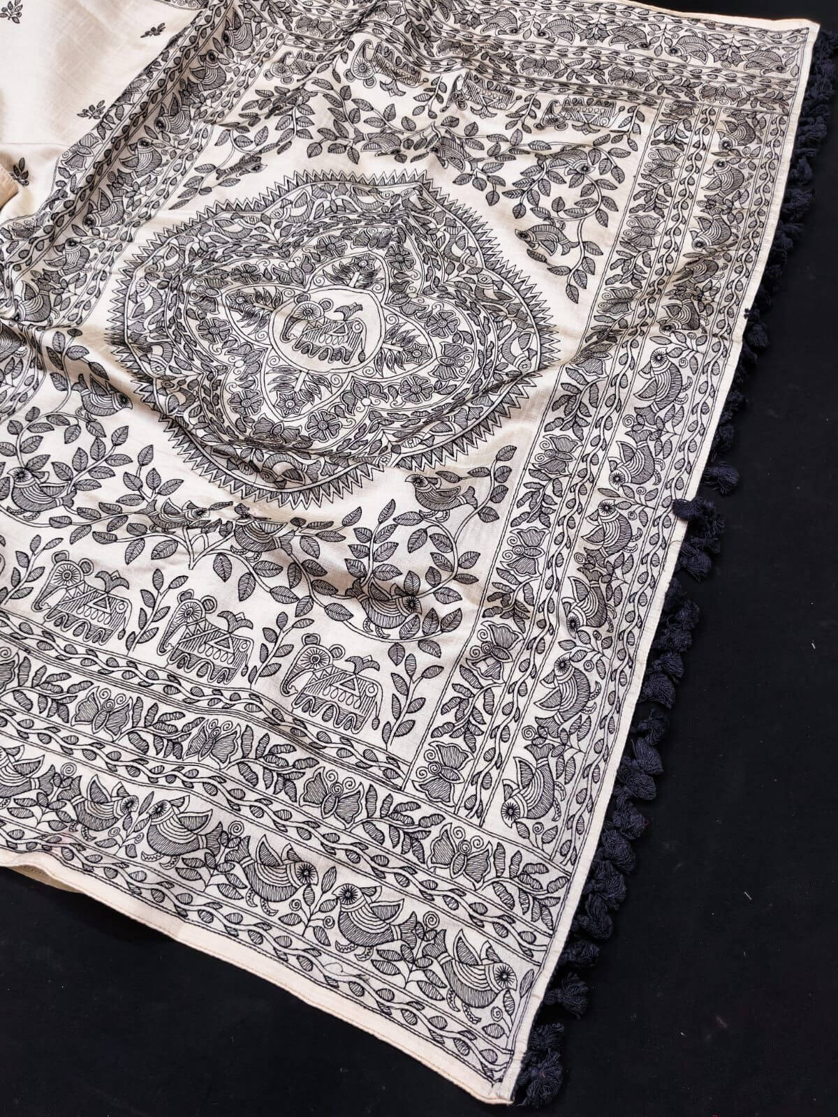 Jazzy Off White Embroidery Work Tussar Silk Saree With Sempiternal Blouse Piece - Image 3
