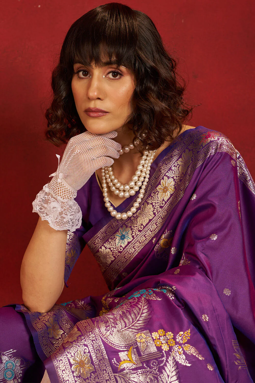 Jazzy Purple Pure Zari Weaving Banarasi Silk Saree With Designer Blouse Piece - Image 5