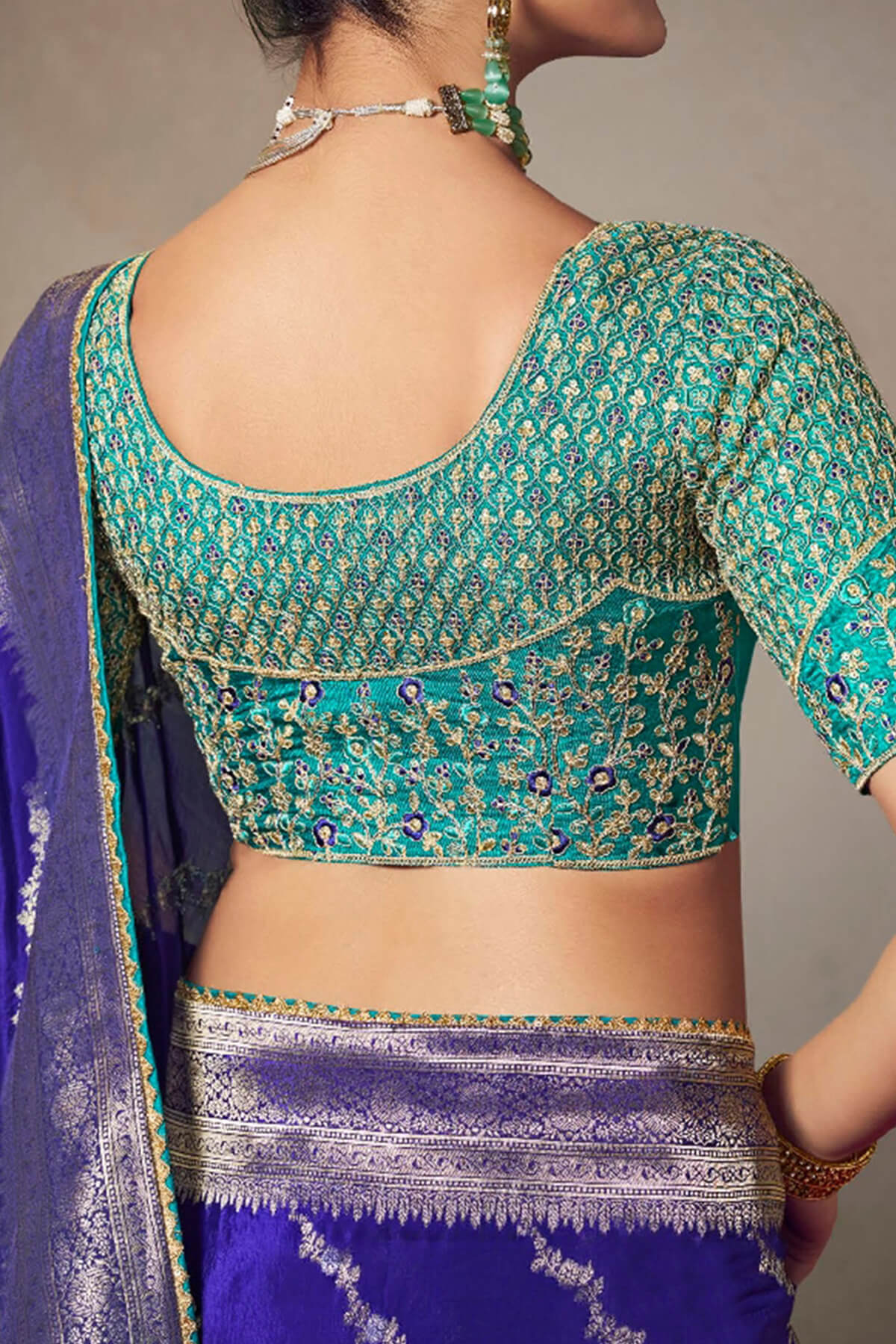 Jubilant Royal Blue Banarasi Silk Saree With Embroidery Blouse Piece - Image 3