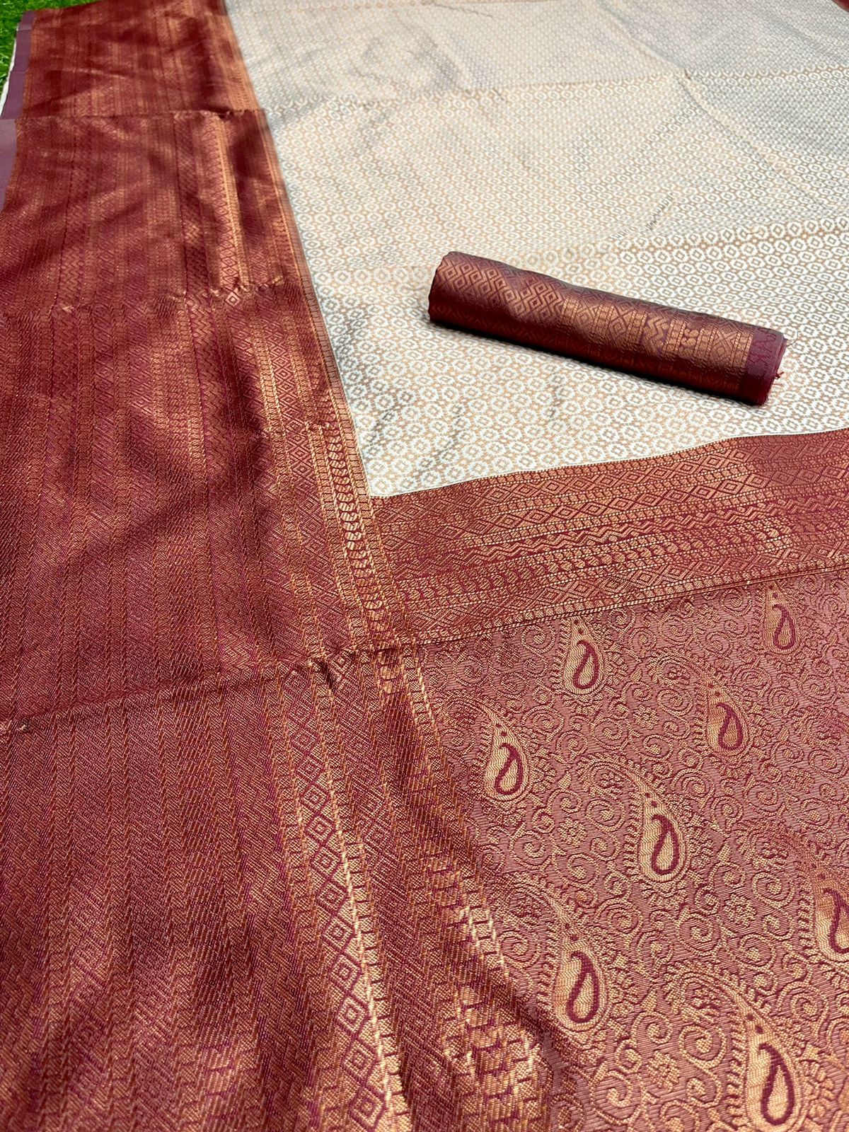Lagniappe Beige Soft Silk Saree With Lassitude Blouse Piece - Image 7