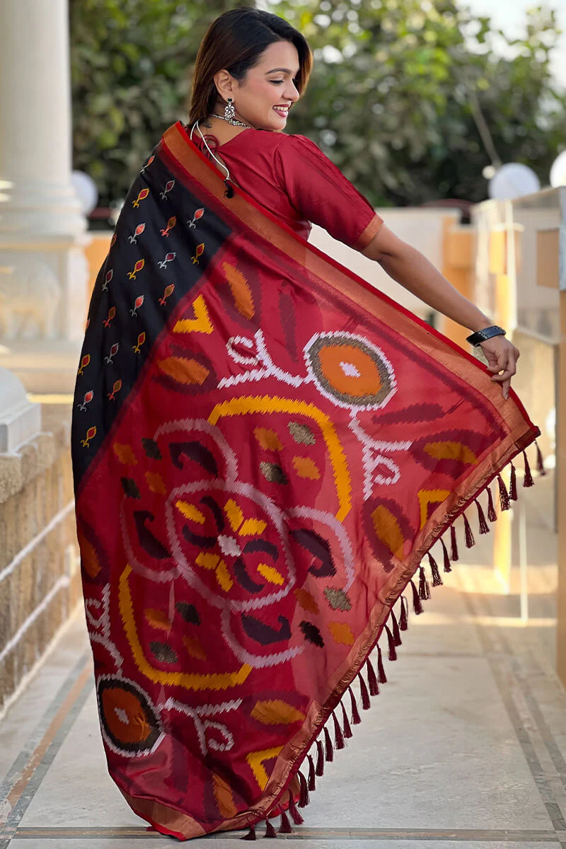 Lagniappe Black Soft Banarasi Silk Saree With Prodigal Blouse Piece - Image 4