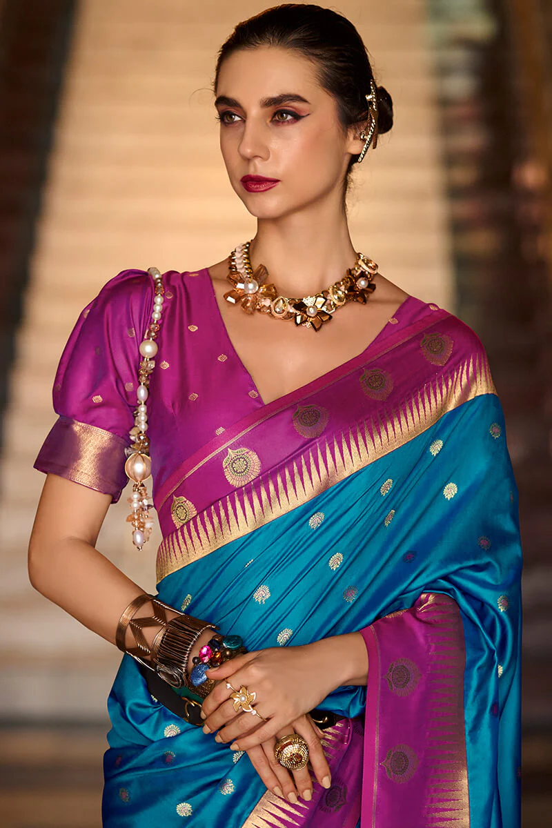 Lagniappe Blue Soft Banarasi Silk Saree With Alluring Blouse Piece - Image 2