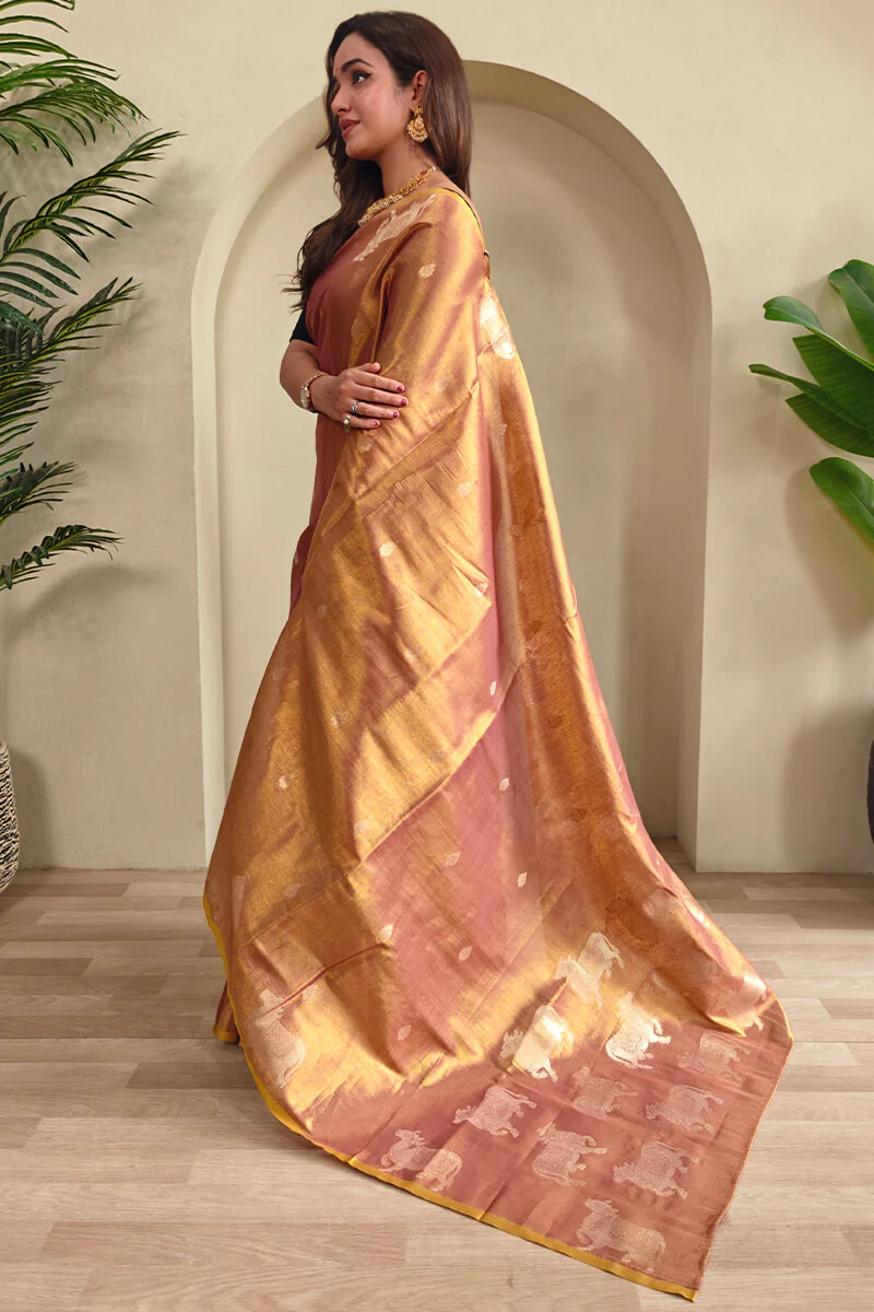 Lagniappe Brown Soft Banarasi Tissue Silk Saree With Dalliance Blouse Piece - Image 4