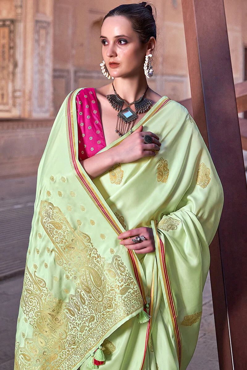 Lagniappe Green Soft Banarasi Silk Saree With Lissome Blouse Piece - Image 3