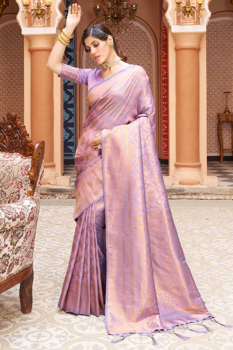 Lagniappe Lavender Kanjivaram Silk Saree With Incredible Blouse Piece - Image 4
