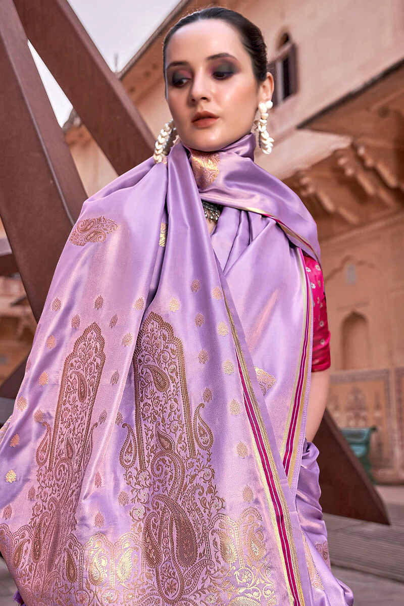 Lagniappe Lavender Soft Banarasi Silk Saree With Lissome Blouse Piece - Image 2
