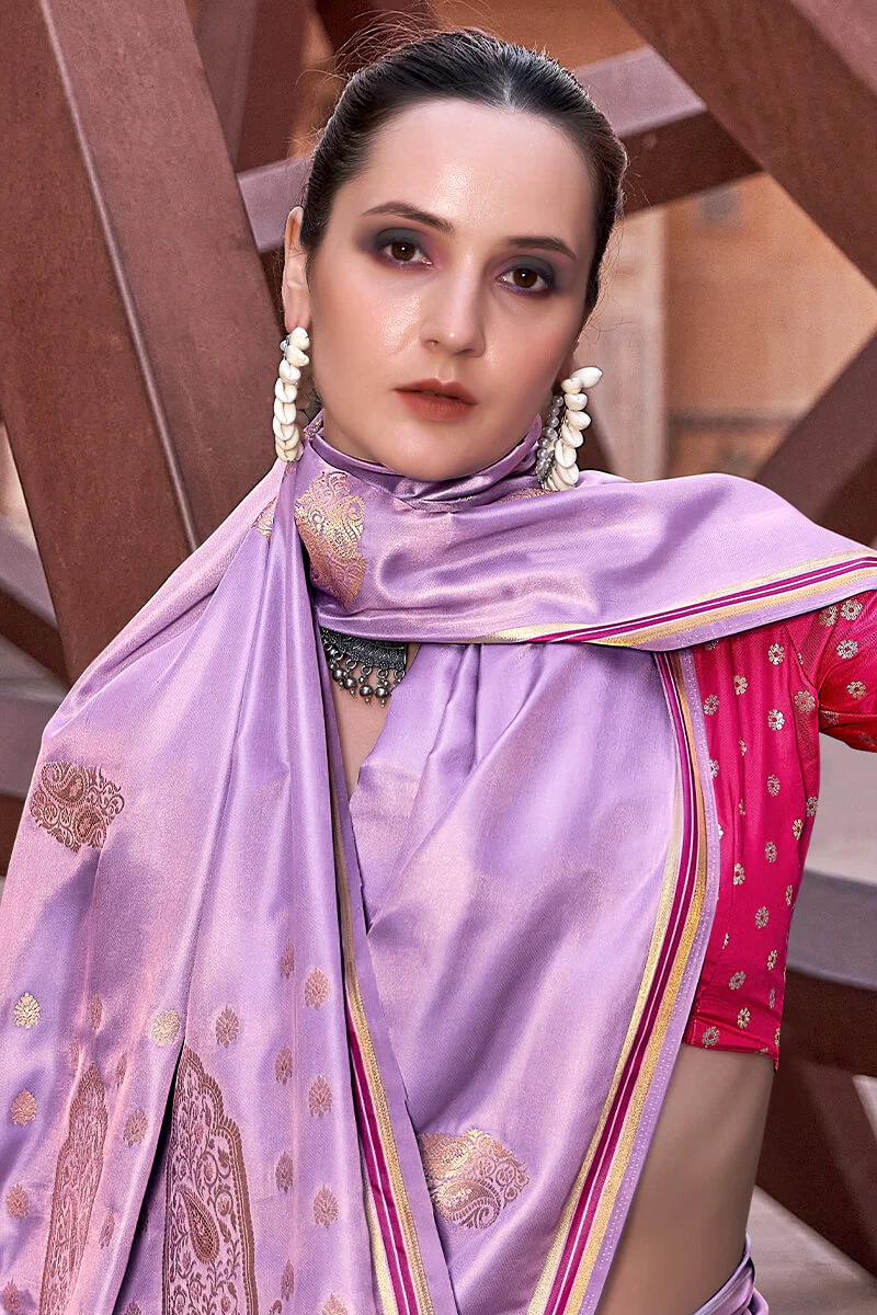Lagniappe Lavender Soft Banarasi Silk Saree With Lissome Blouse Piece - Image 3