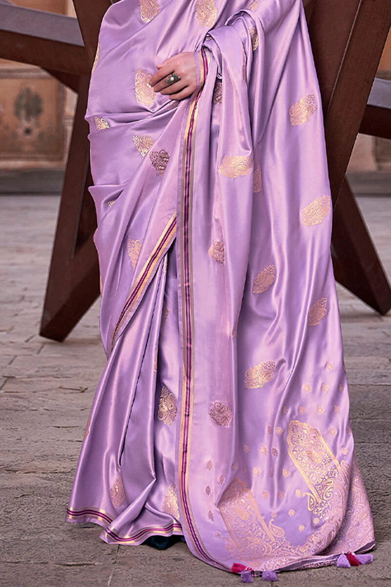 Lagniappe Lavender Soft Banarasi Silk Saree With Lissome Blouse Piece - Image 4