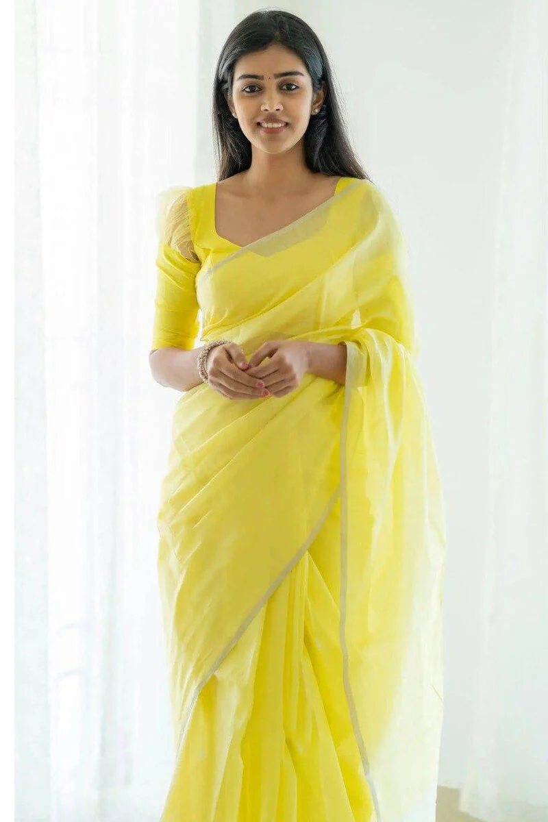 Lagniappe Lemon Cotton Silk Saree With Lissome Blouse Piece - Image 5