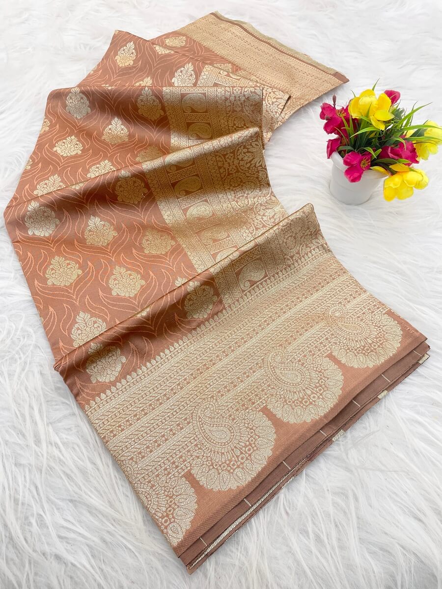 Lagniappe Light Brown Soft Silk Saree With Splendorous Blouse Piece - Image 2