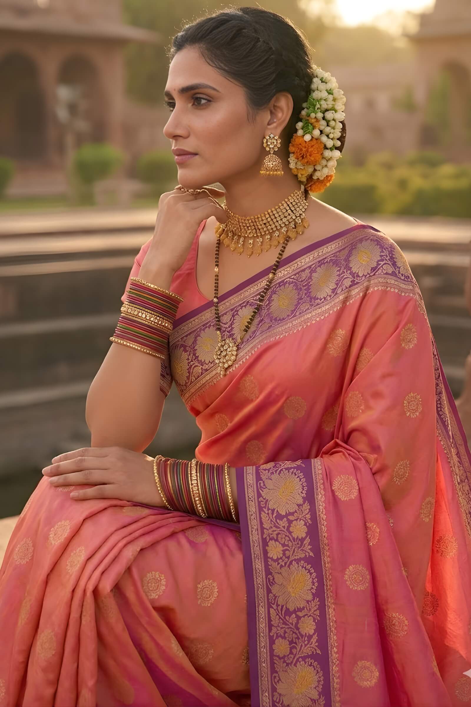 Lagniappe Pink Pure Zari Weaving Banarasi Silk Saree With Sophisticated Blouse Piece - Image 3