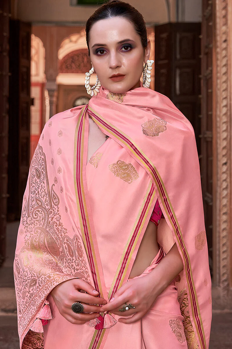 Lagniappe Pink Soft Banarasi Silk Saree With Lissome Blouse Piece - Image 2