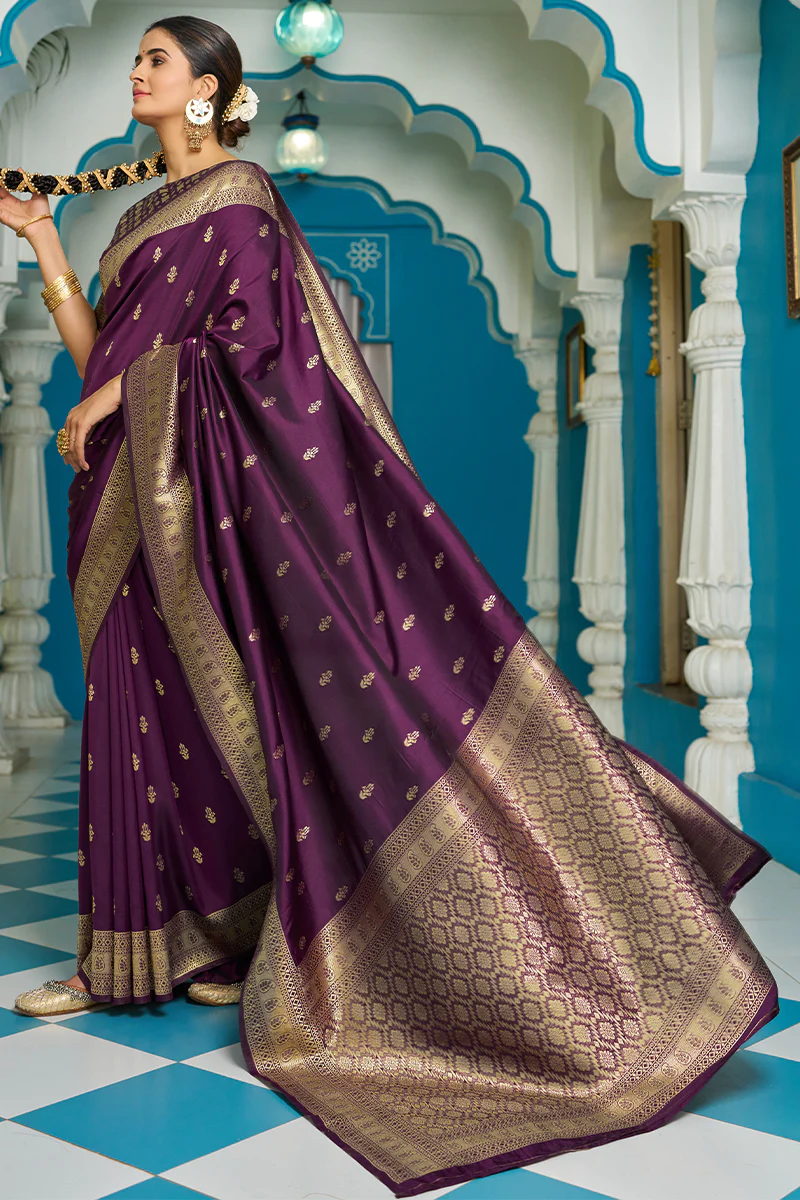 Lagniappe Purple Banarasi Silk Saree With Panoply Blouse Piece - Image 4