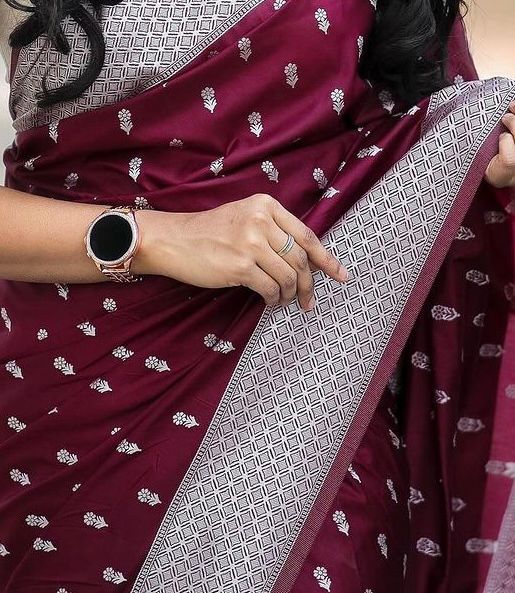 Lagniappe Wine Cotton Silk Saree With Desuetude Blouse Piece - Image 3