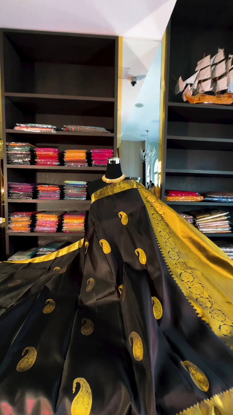 Lassitude Black Soft Banarasi Silk Saree With Glowing Blouse Piece - Image 2