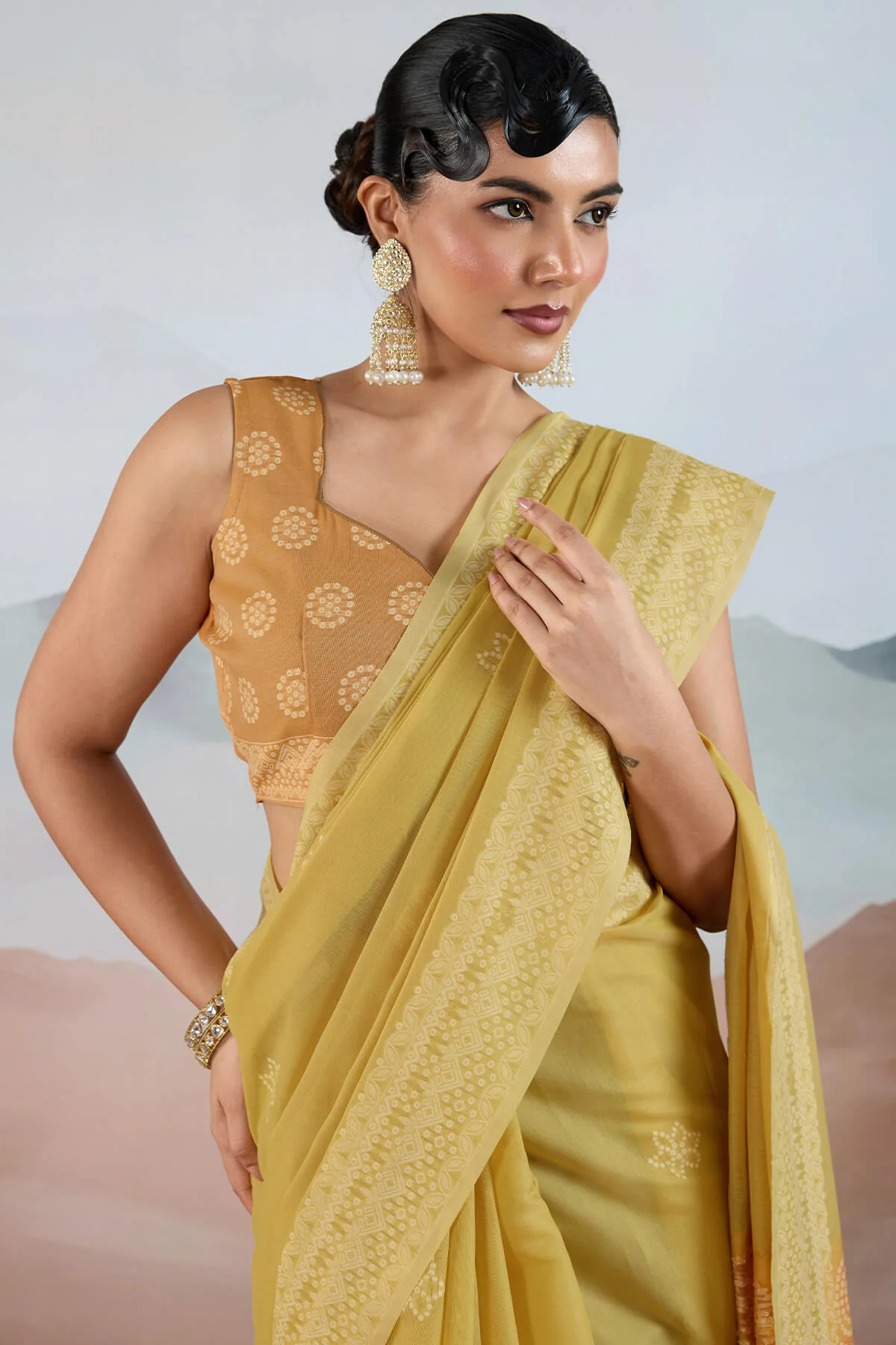 Lassitude Mustard Cotton Silk Saree With Ethereal Blouse Piece - Image 2
