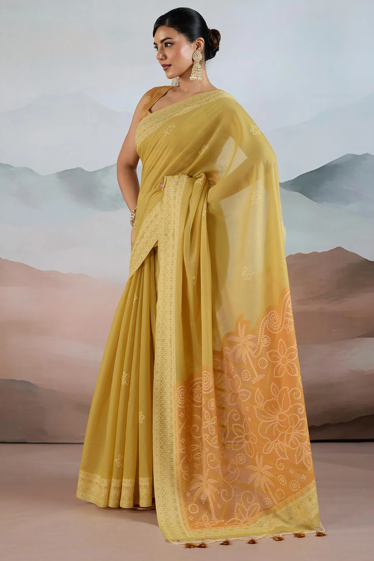 Lassitude Mustard Cotton Silk Saree With Ethereal Blouse Piece - Image 4