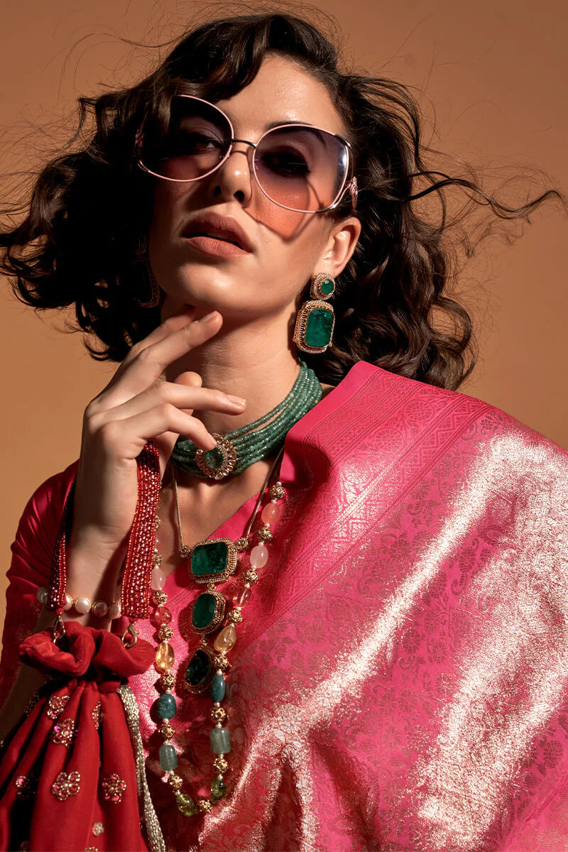 Lassitude Pink Kanjivaram Silk Saree With Incredible Blouse Piece - Image 2