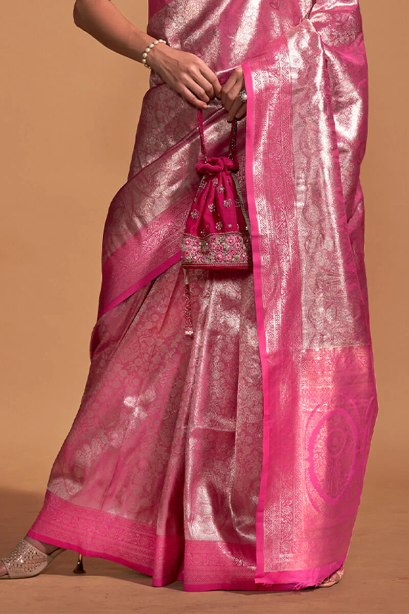 Lassitude Pink Kanjivaram Silk Saree With Incredible Blouse Piece - Image 3