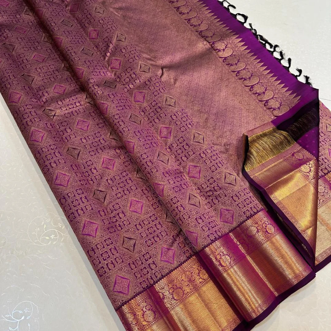 Lassitude Purple Pure Zari Weaving Banarasi Silk Saree With Demure Blouse Piece - Image 2