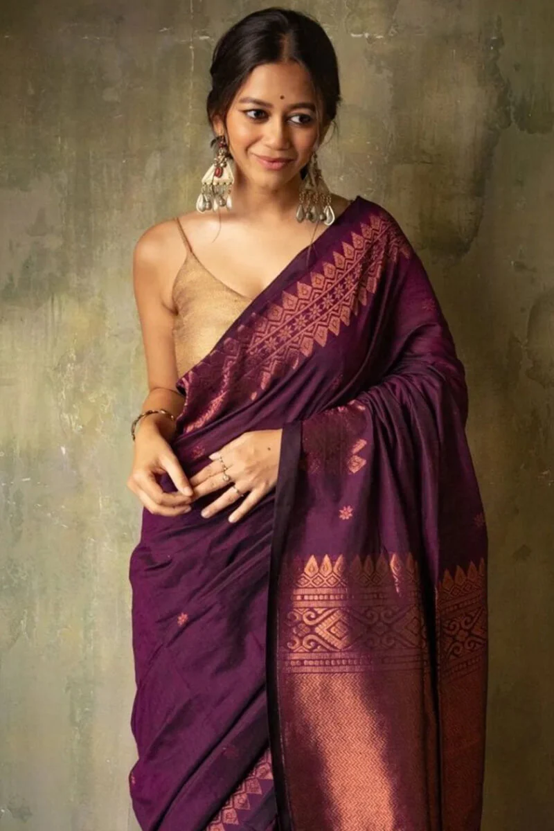 Lassitude Purple Soft Silk Saree With Sempiternal  Blouse Piece - Image 2