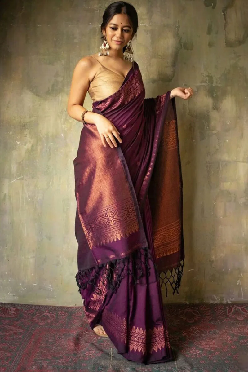 Lassitude Purple Soft Silk Saree With Sempiternal  Blouse Piece - Image 3