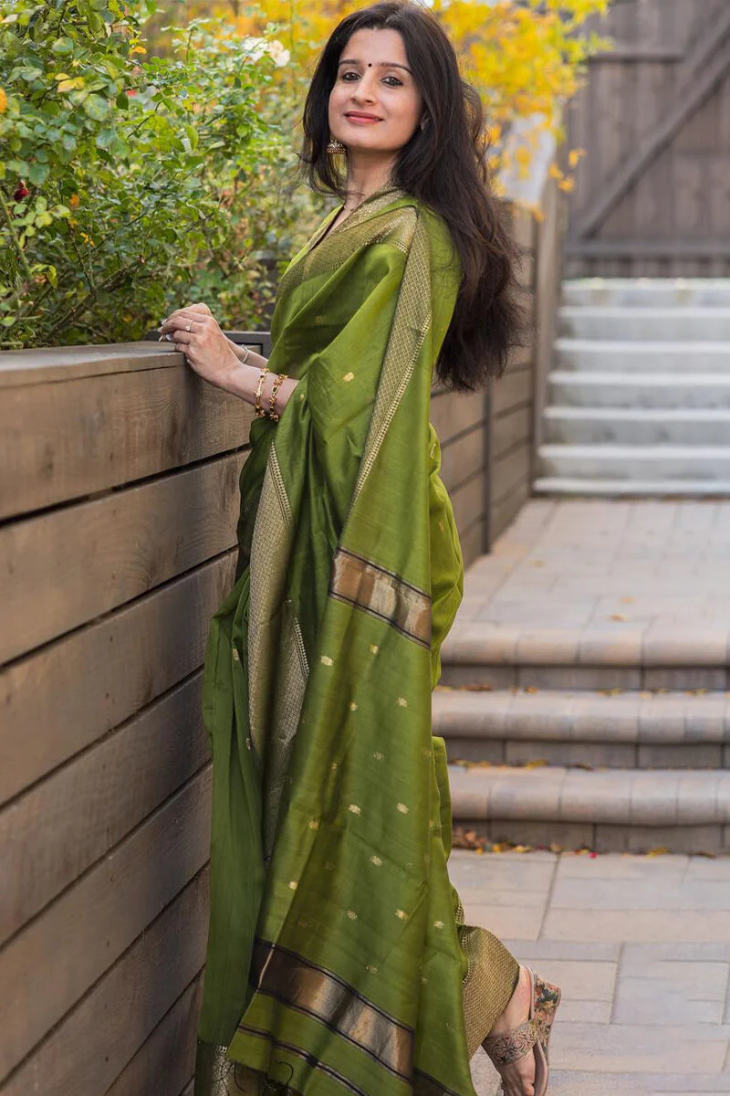Lissome Green Cotton Silk Saree With Ratatouille Blouse Piece - Image 5