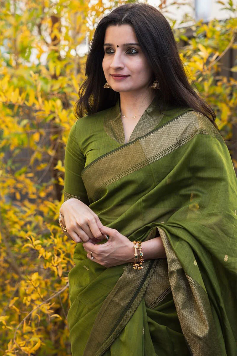 Lissome Green Cotton Silk Saree With Ratatouille Blouse Piece - Image 6