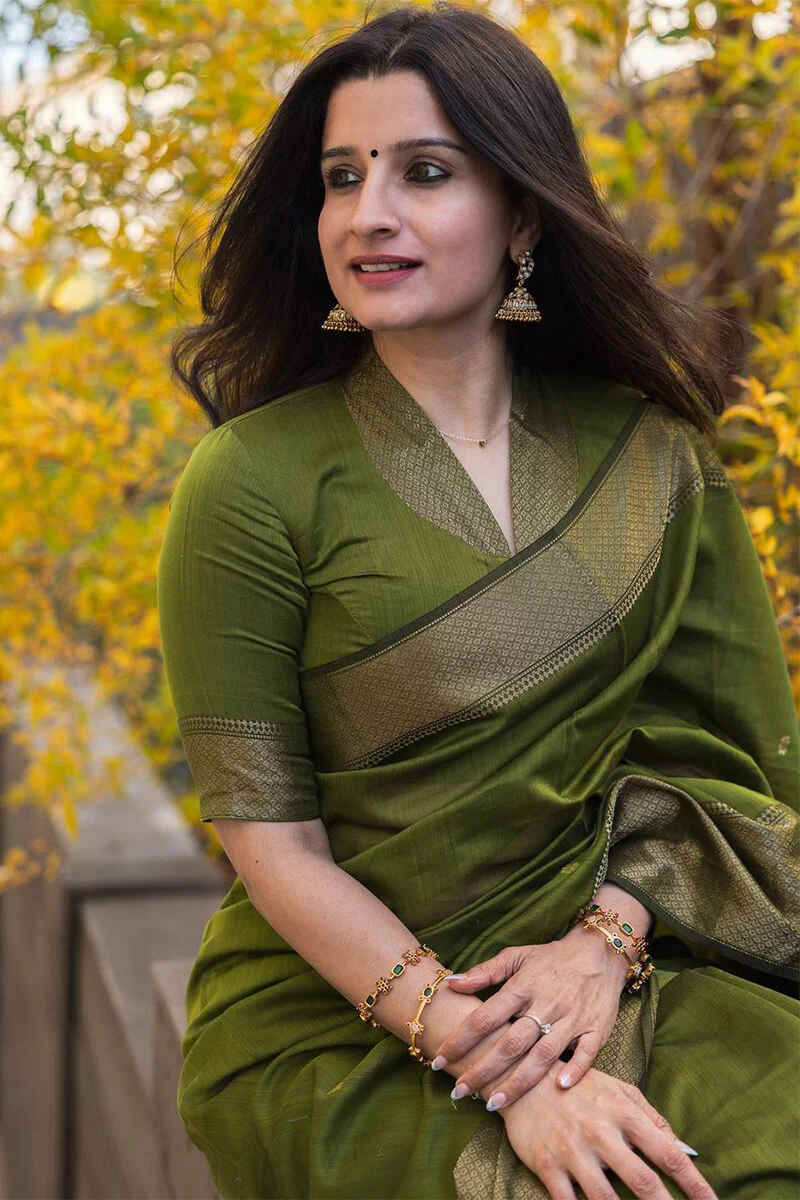 Lissome Green Cotton Silk Saree With Ratatouille Blouse Piece - Image 7