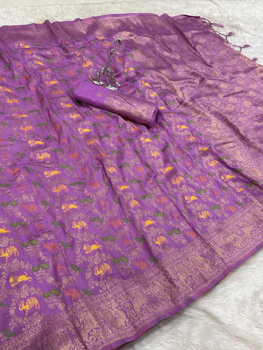 Lissome Lavender Soft Banarasi Silk Saree With Prominent Blouse Piece - Image 3