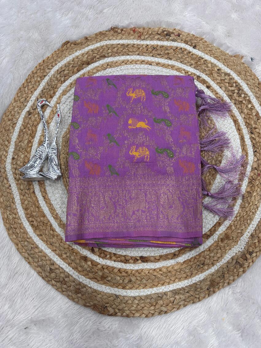 Lissome Lavender Soft Banarasi Silk Saree With Prominent Blouse Piece - Image 5