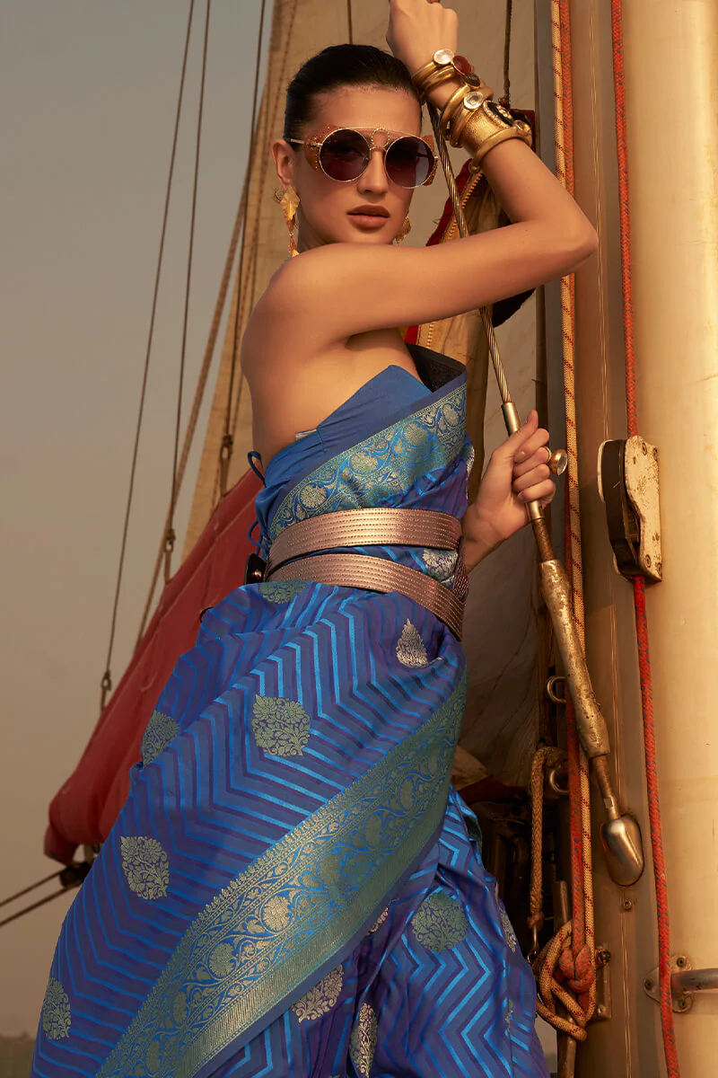 Lissome Royal Blue Soft Banarasi Silk Saree With Propinquity Blouse Piece - Image 2