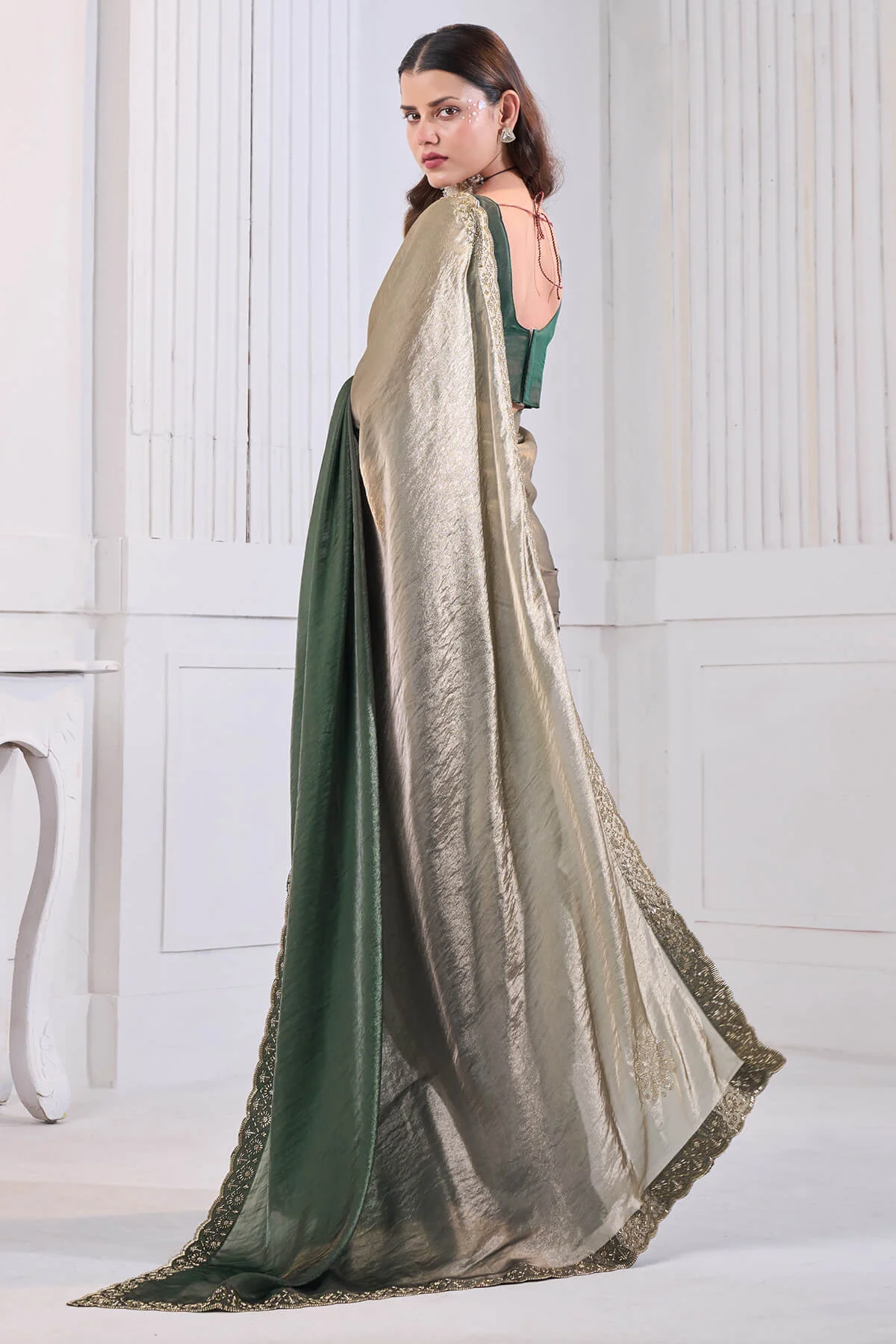 Lovely Green Jarkan Work Fandy Silk Saree - Image 6