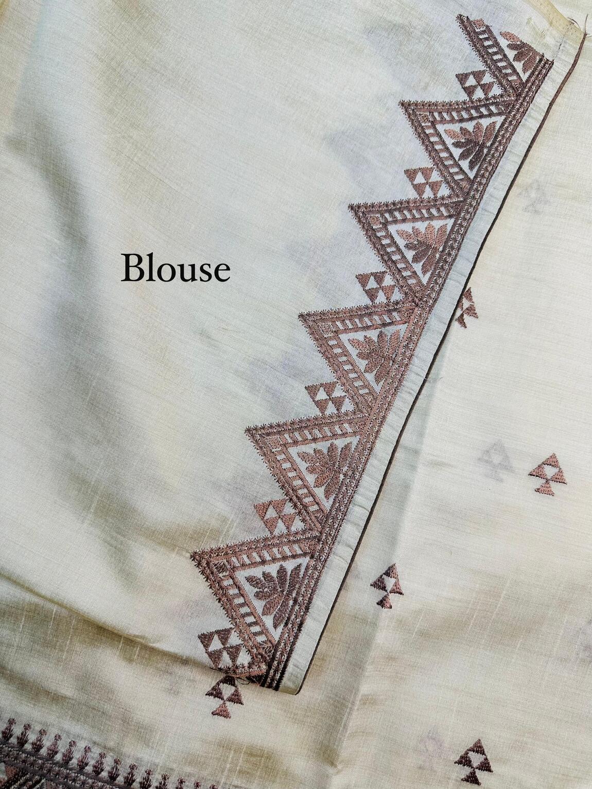Lovely Off White Embroidery Work Tussar Silk Saree With Demanding Blouse Piece - Image 5
