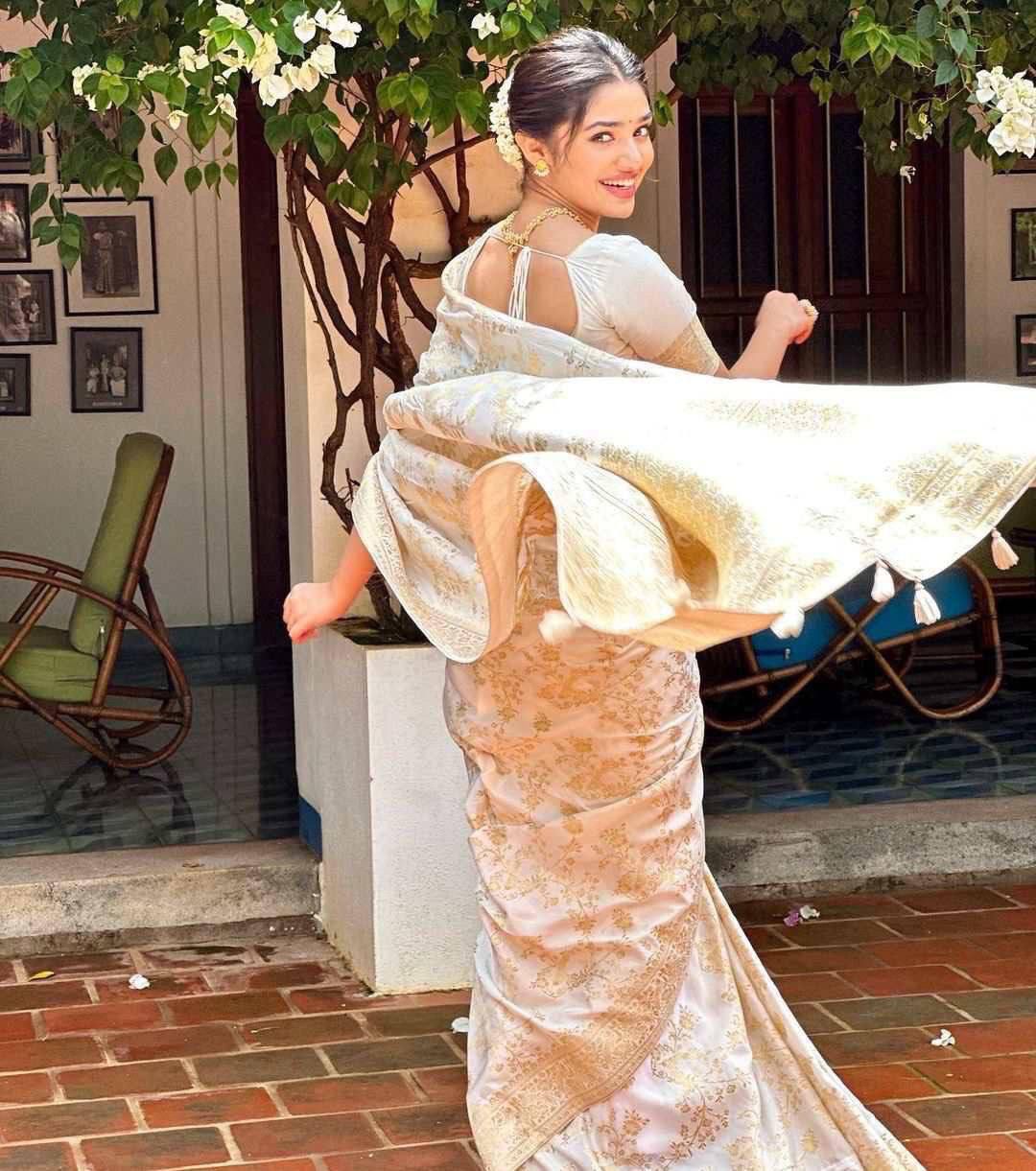 Lustrous Beige Soft Silk Saree With Panache Blouse Piece - Image 3