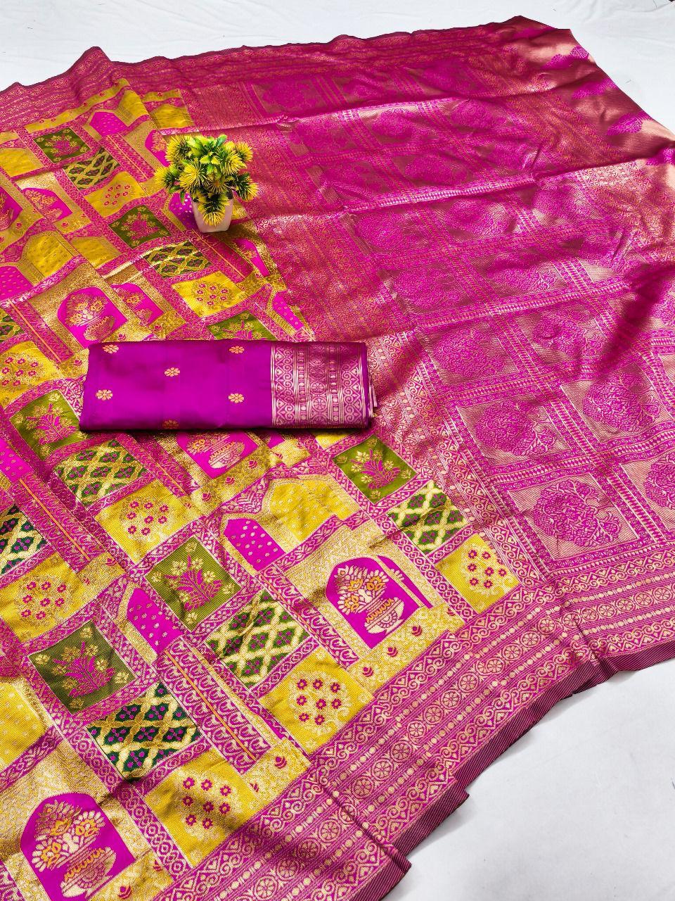 Lustrous Dark Pink Soft Silk Saree With Innovative Blouse Piece - Image 2