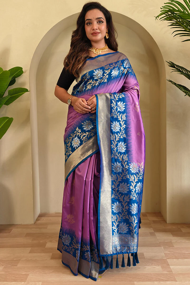 Lustrous Pink Soft Banarasi Silk Saree With Enticing Blouse Piece