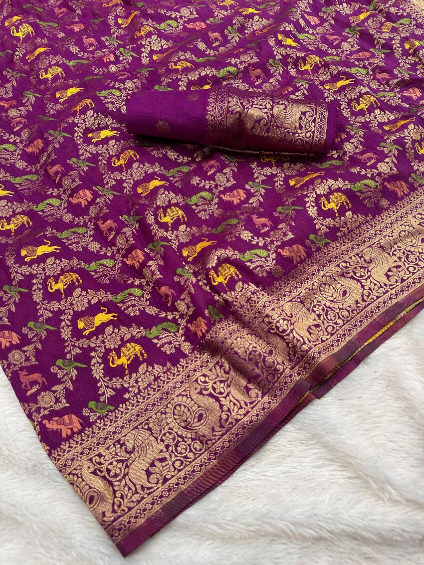 Lustrous Purple Soft Banarasi Silk Saree With Splendorous Blouse Piece - Image 3