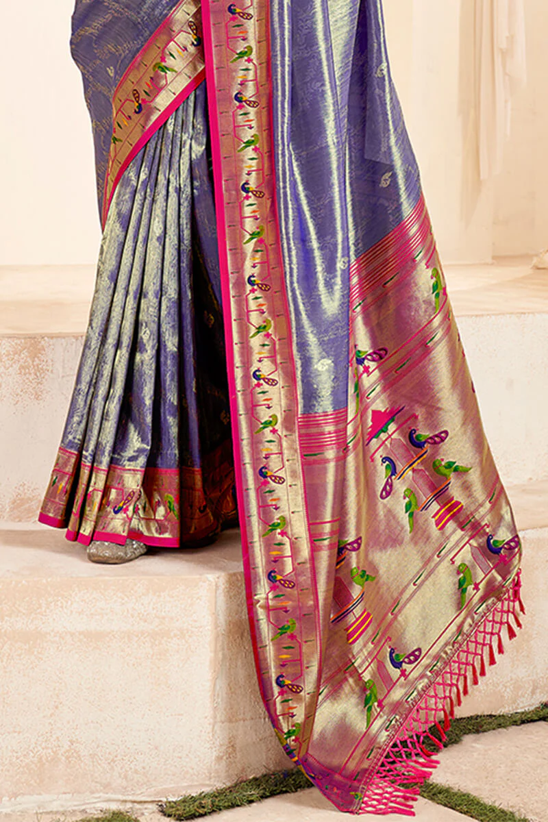 Luxuriant Blue Paithani Silk Saree With Prodigal Blouse Piece - Image 3