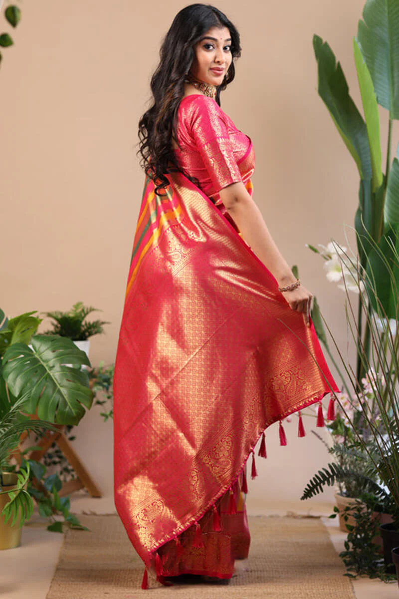 Luxuriant Multicolor Soft Banarasi Silk Saree With Supernal Blouse Piece - Image 5