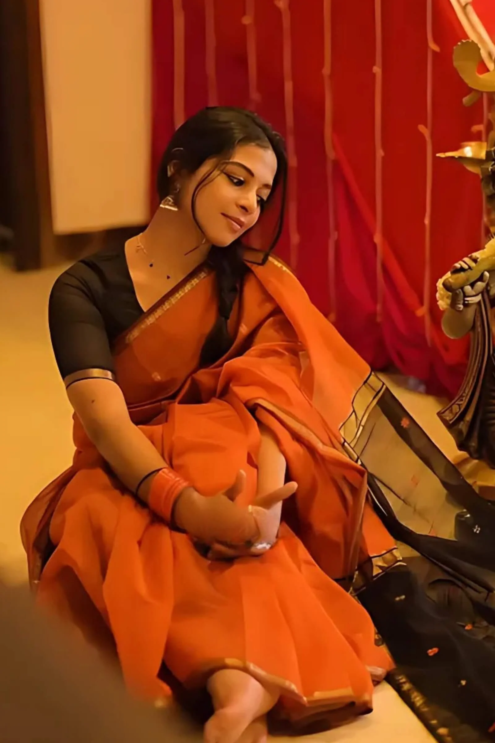 Luxuriant Orange Cotton Silk Saree With Sonorous Blouse Piece - Image 3