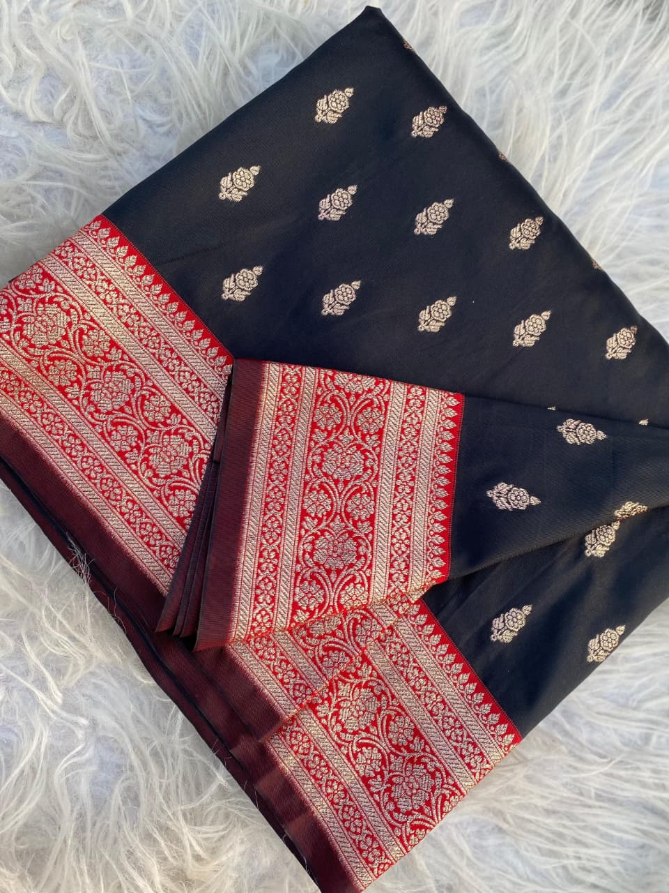 Magnetic Black Soft Banarasi Satin Silk Saree With Serendipity Blouse - Image 3