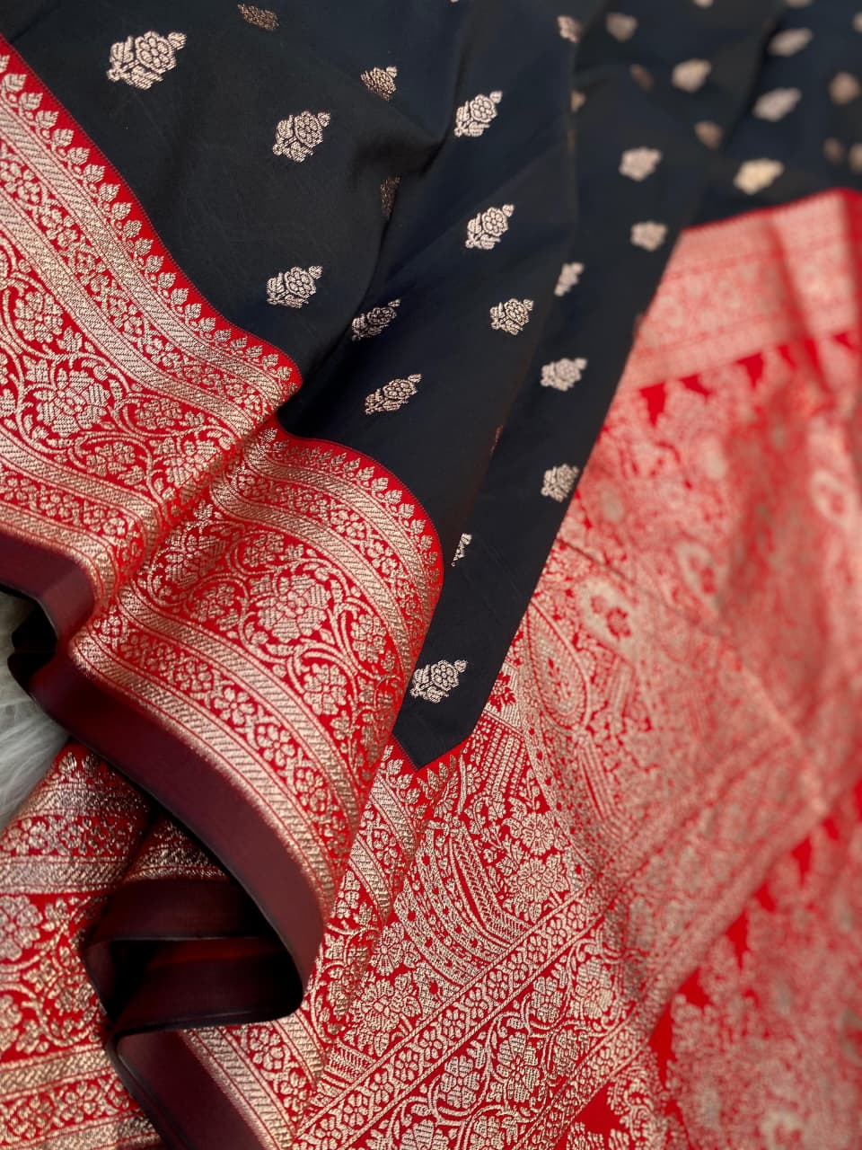 Magnetic Black Soft Banarasi Satin Silk Saree With Serendipity Blouse - Image 5