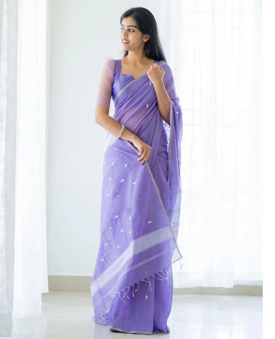 Magnetic Lavender Cotton Silk Saree With Woebegone Blouse Piece - Image 3