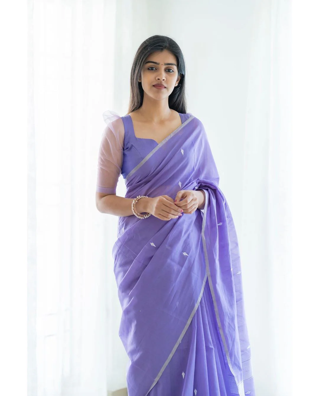 Magnetic Lavender Cotton Silk Saree With Woebegone Blouse Piece - Image 4